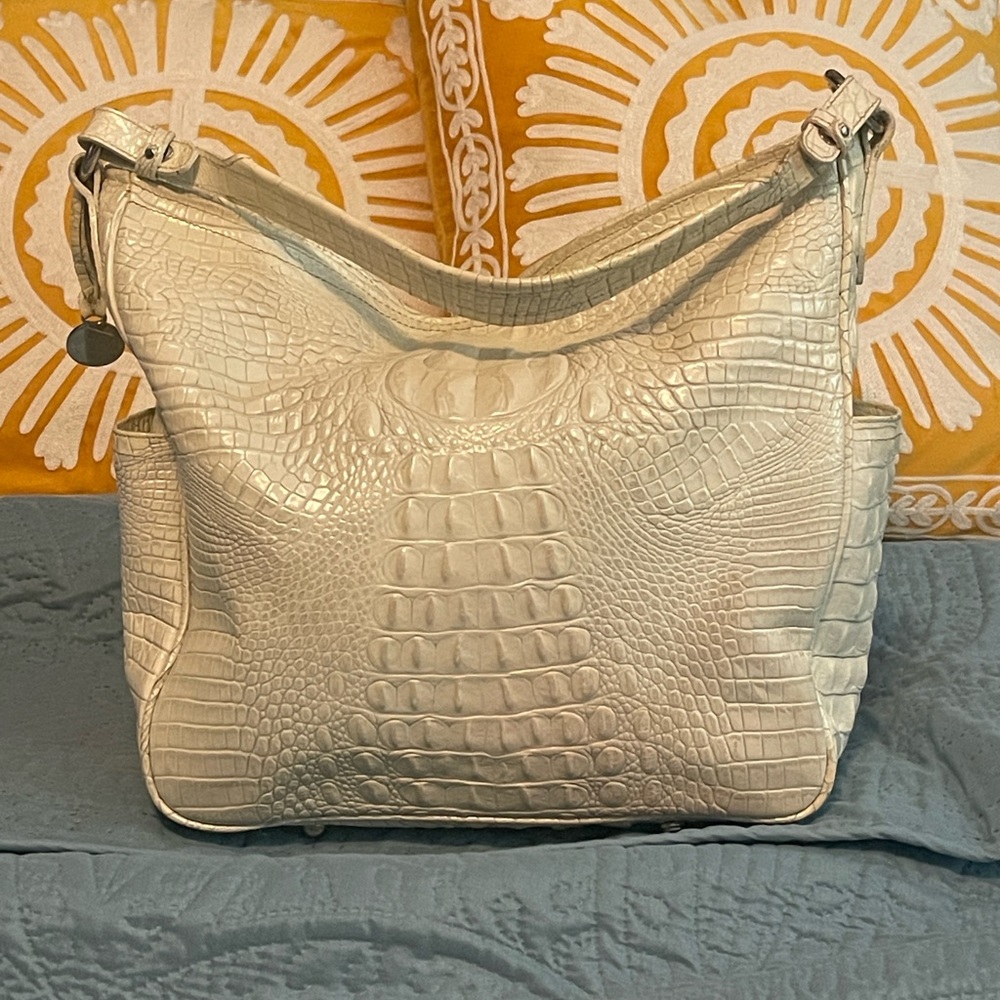 Brahmin on a Budget  Oyster Pearl White Crocodile-Embossed large Hobo Bag Purse
